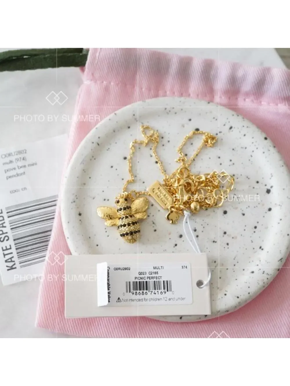 Kate Spade Picnic Perfect Pave Bee Mini Pendant Necklace